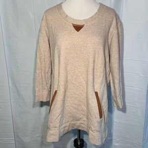 Soft Surroundings crew neck fuax suede detail